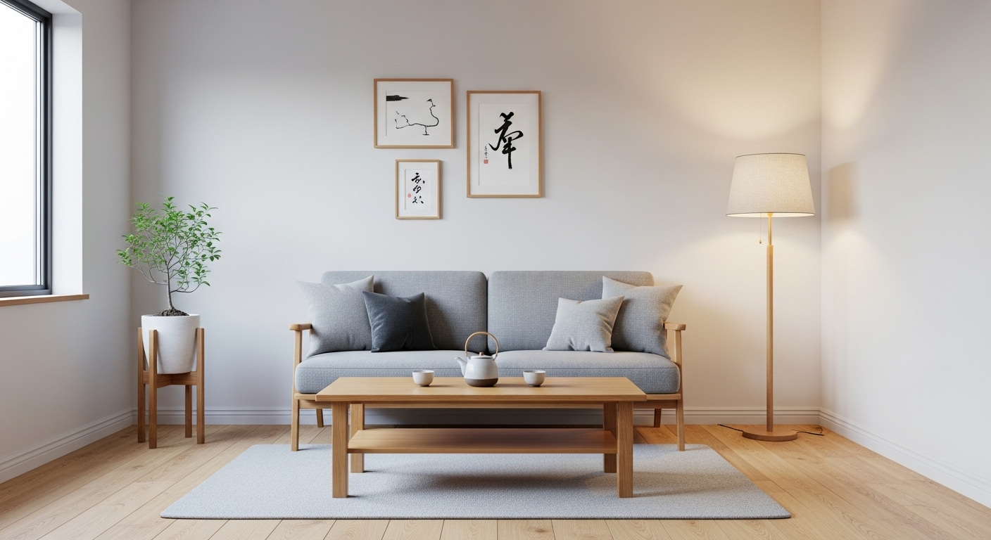 解体リメイクによって新しい布地に張り替えられ、生まれ変わったおしゃれなソファがリビングルームに置かれている