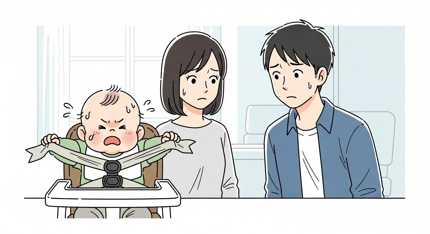 ベビーチェアのベルトを嫌がる時の対処法