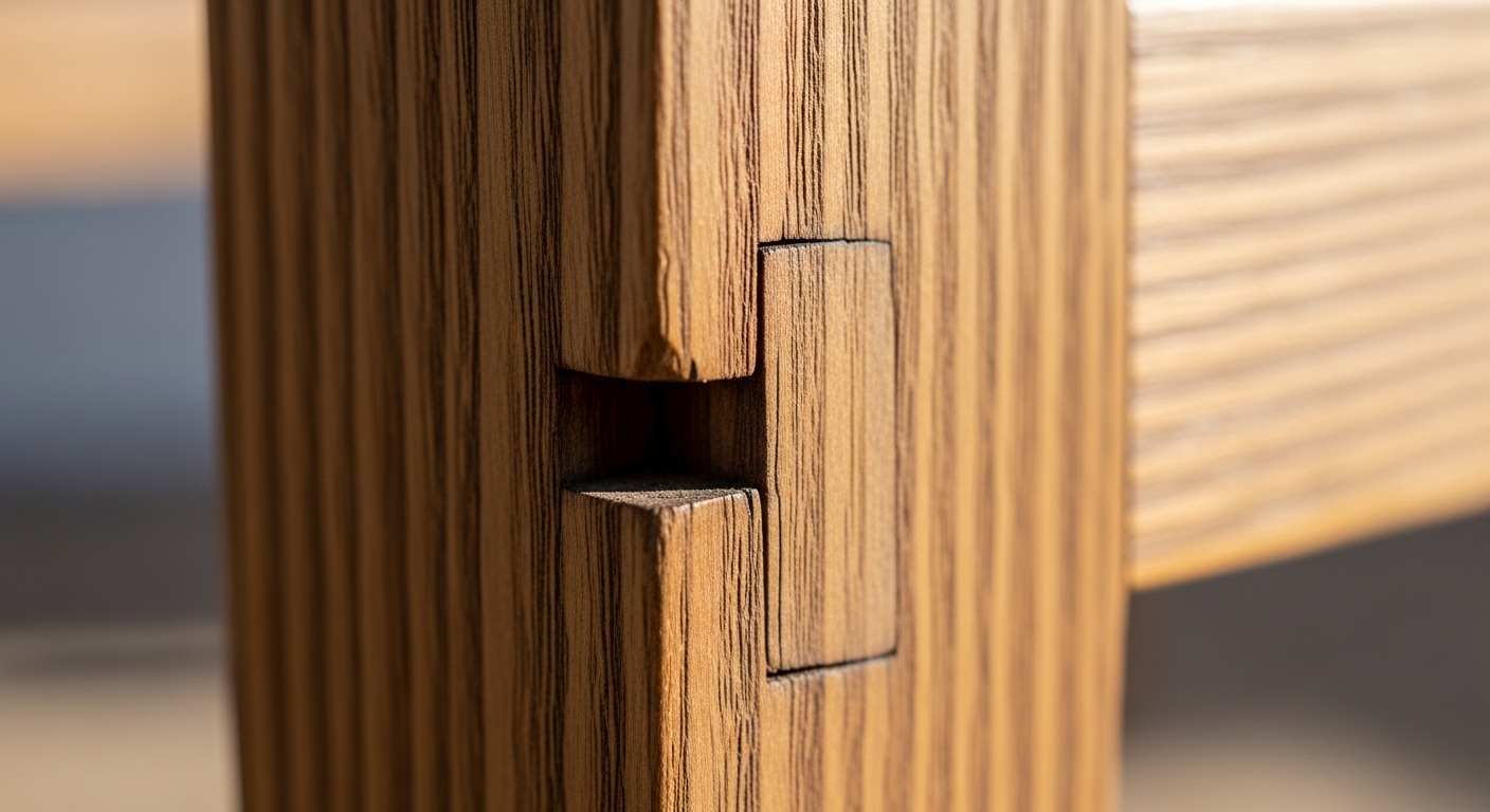 乾燥して隙間ができた木製椅子の接合部（ホゾ）。