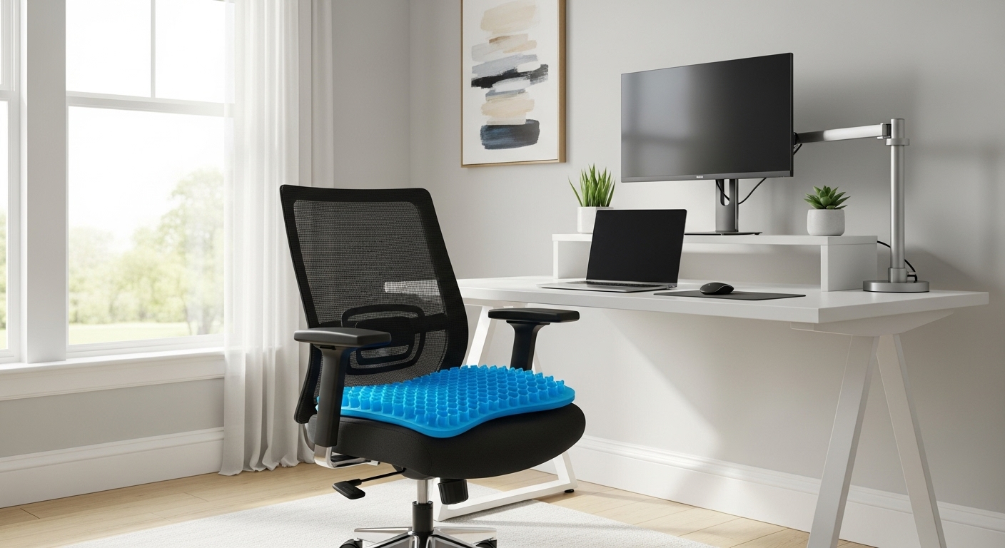 オフィスチェアの臭い対策として置かれた通気性の良いハニカム構造のゲルクッション