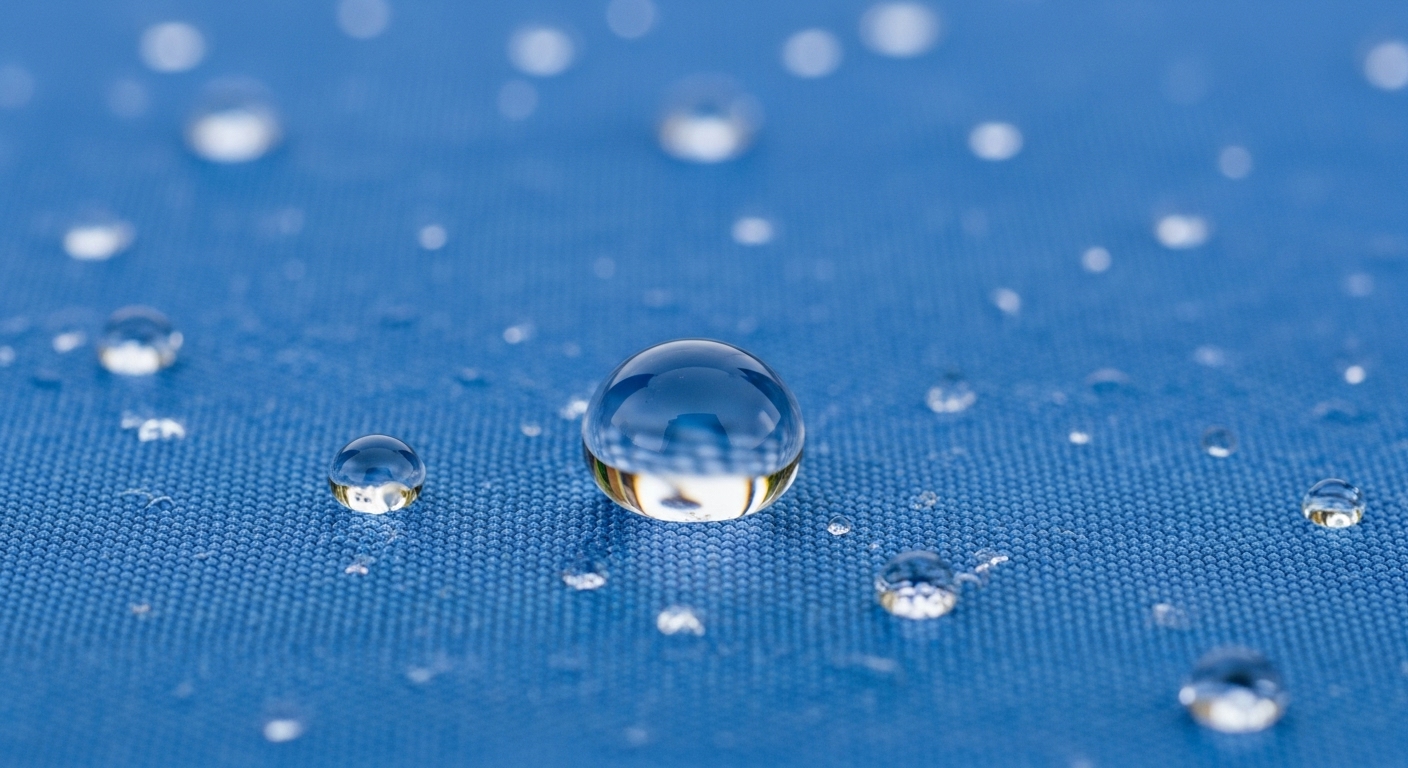 百均テーブルクロスの防水性を検証。水が玉になって弾いている様子。