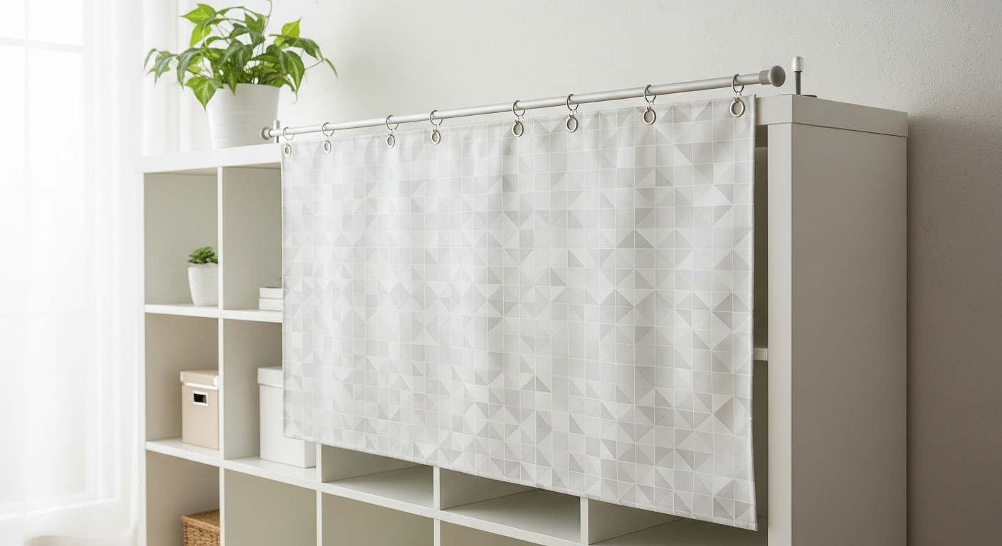 百均のテーブルクロスを突っ張り棒で活用したカラーボックスの目隠しカーテン